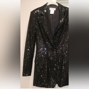 Alex & Sophia Black Sequined Blazer Jacket size 1/2